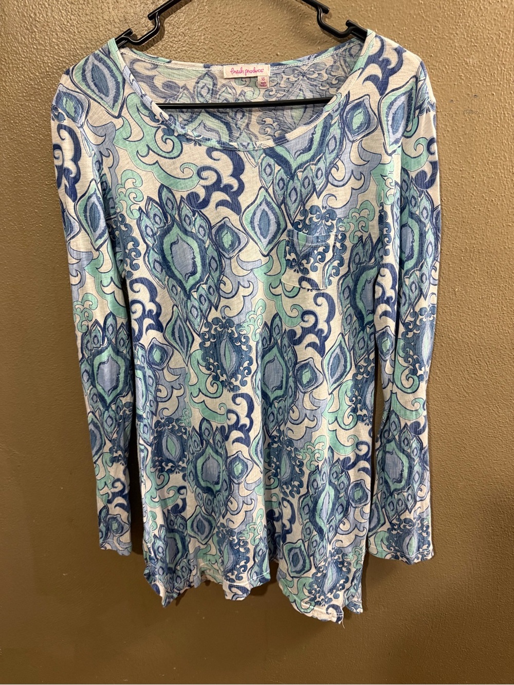 Fresh Produce Coastal Boho Blue Teal Paisley Scoop Neck Top